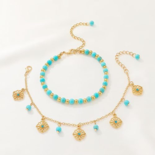 Juego de Joyería de Protección con Flor de Turquesa Tibetana Juego de Joyería de Protección con Flor de Turquesa Tibetana