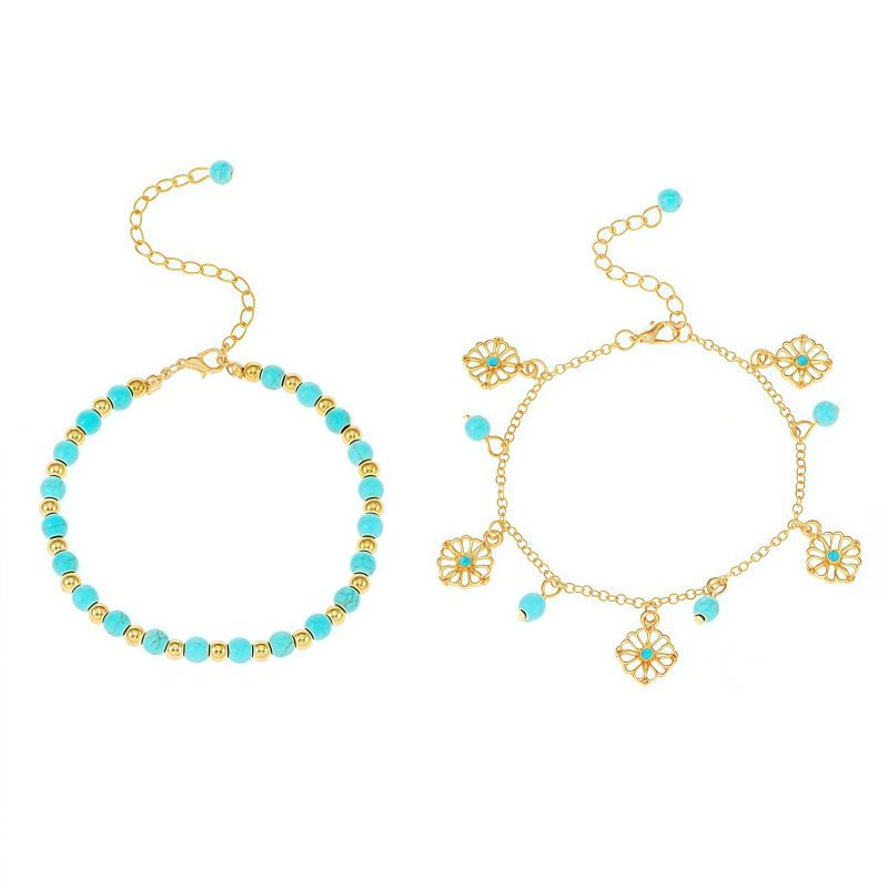 Juego de Joyería de Protección con Flor de Turquesa Tibetana Tibetan Turquoise Protection Flower Jewelry Set