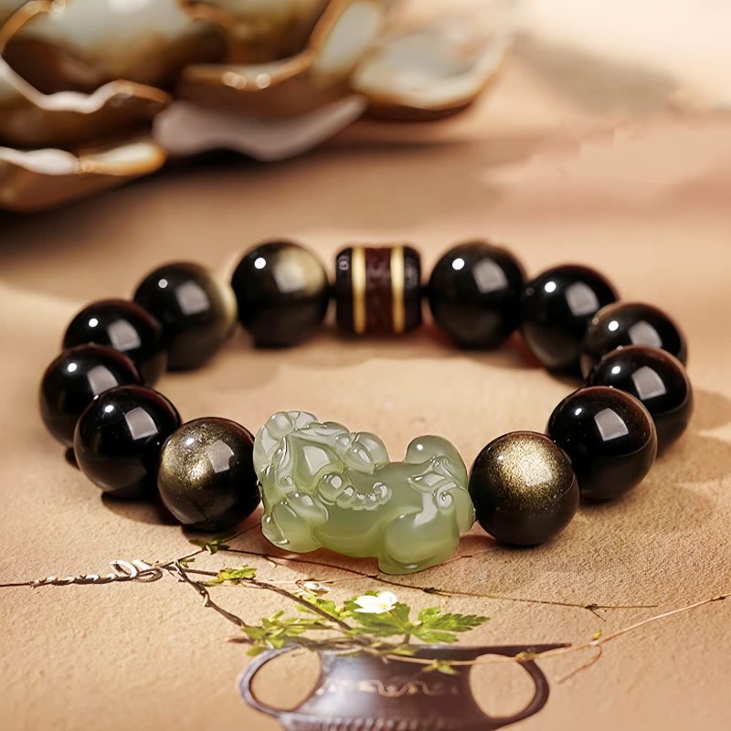 Glücksarmband mit Goldschimmer-Obsidian und Pixiu Gold Sheen Obsidian Pixiu Prosperity Bracelet