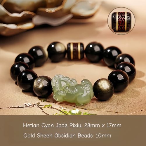 Pulsera de Pixiu con Obsidiana Dorada Brillante para la Prosperidad Pulsera de Pixiu con Obsidiana Dorada Brillante para la Prosperidad