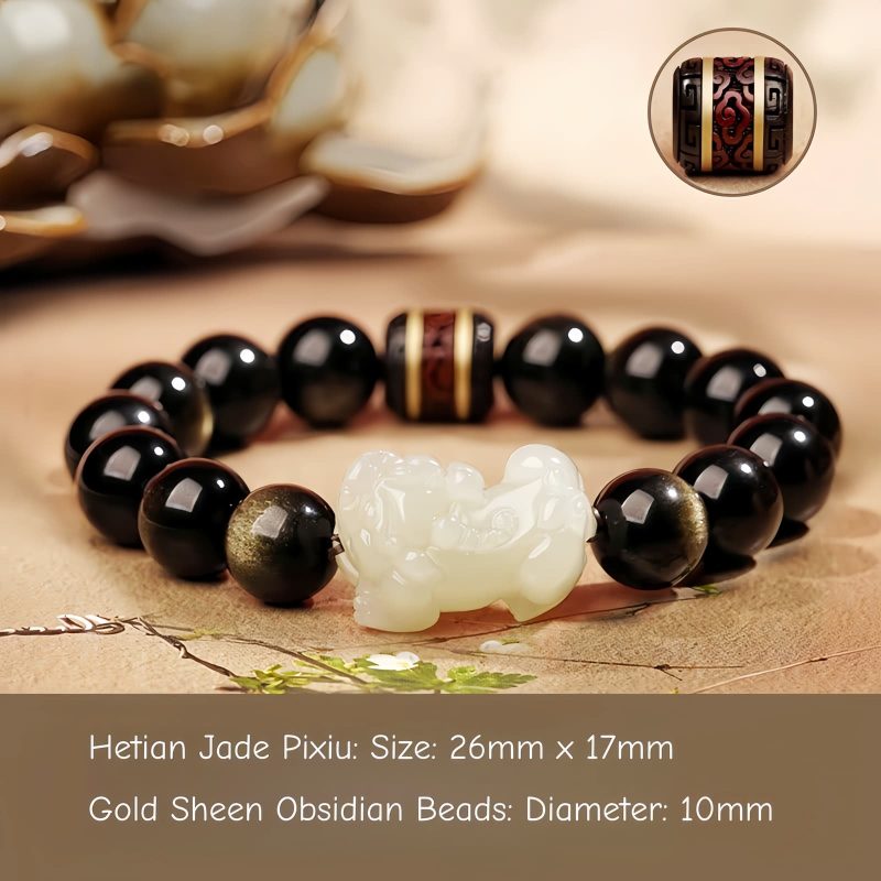Glücksarmband mit Goldschimmer-Obsidian und Pixiu Gold Sheen Obsidian Pixiu Prosperity Bracelet