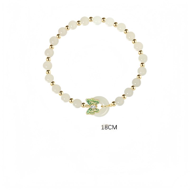 سوار يد من الفضة عيار 925 مع فراشة من حجر هيتيان اليشمي 925 Silver Hetian Jade Butterfly Bracelet