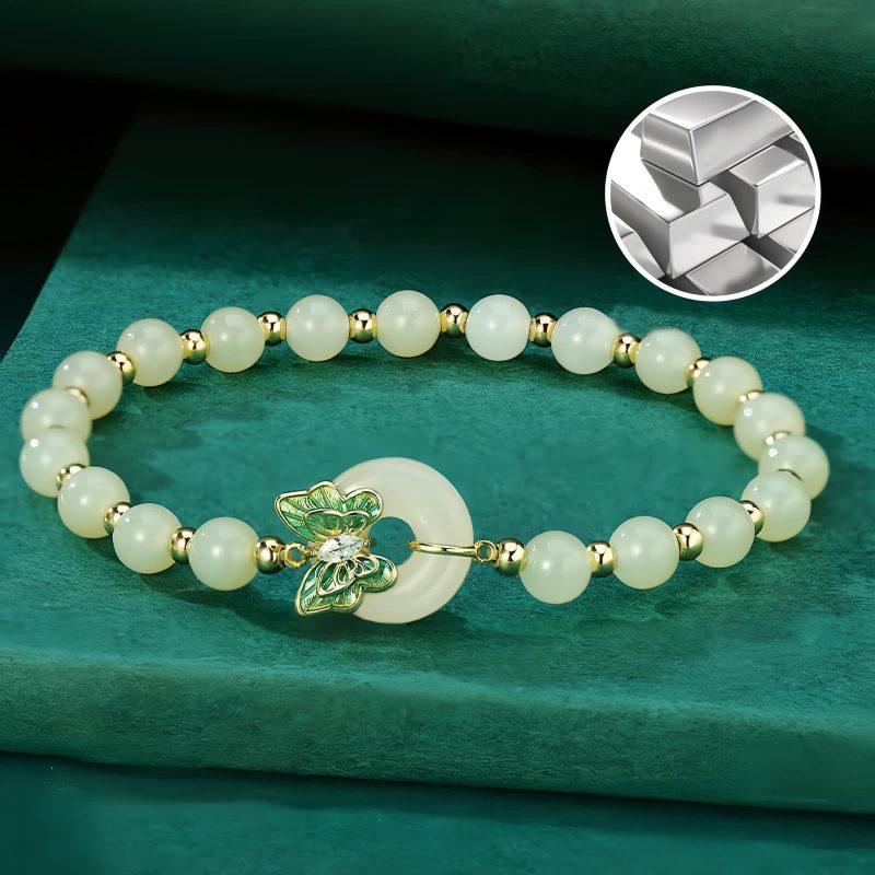 سوار يد من الفضة عيار 925 مع فراشة من حجر هيتيان اليشمي 925 Silver Hetian Jade Butterfly Bracelet