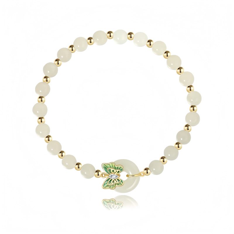 سوار يد من الفضة عيار 925 مع فراشة من حجر هيتيان اليشمي 925 Silver Hetian Jade Butterfly Bracelet