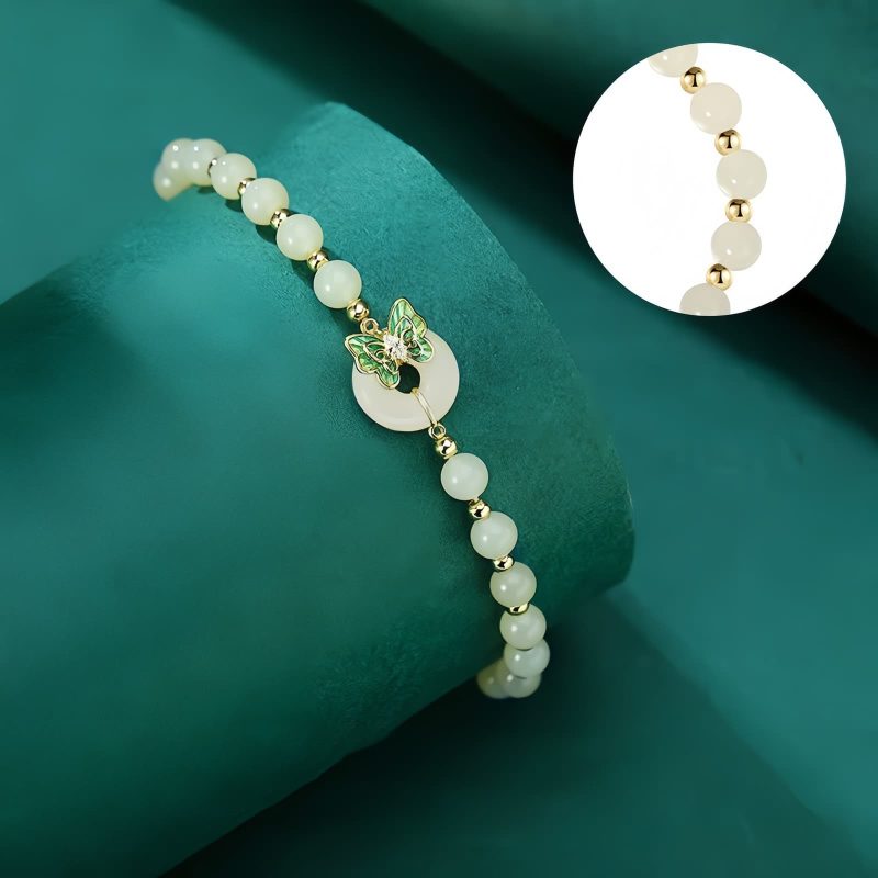 سوار يد من الفضة عيار 925 مع فراشة من حجر هيتيان اليشمي 925 Silver Hetian Jade Butterfly Bracelet