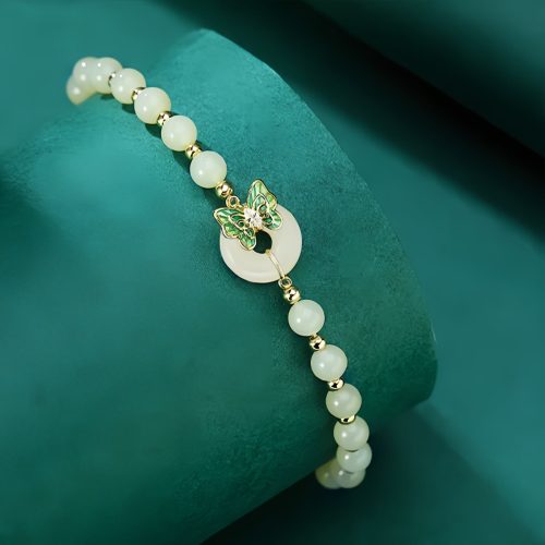 Pulsera de Mariposa de Jade de Hetian en Plata 925 Pulsera de Mariposa de Jade de Hetian en Plata 925