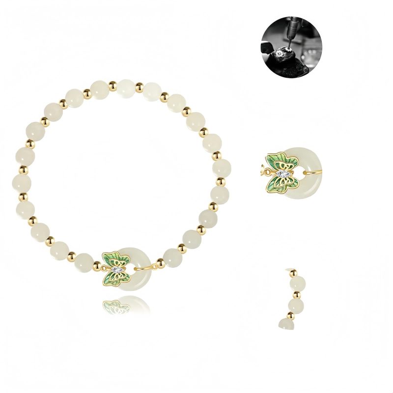 سوار يد من الفضة عيار 925 مع فراشة من حجر هيتيان اليشمي 925 Silver Hetian Jade Butterfly Bracelet