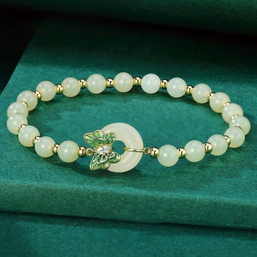 Pulsera de Mariposa de Jade de Hetian en Plata 925 Pulsera de Mariposa de Jade de Hetian en Plata 925
