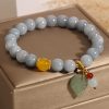 Pulseira Curativa de Jade e Água-Marinha com Folha Aquamarine Jade Leaf Healing Bracelet