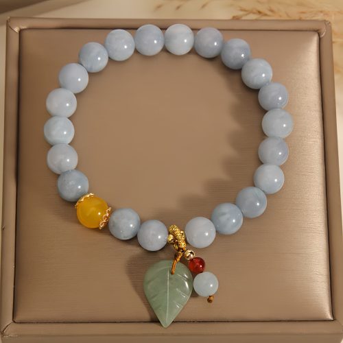 Pulsera Curativa de Jade Acuamarina y Hoja Pulsera Curativa de Jade Acuamarina y Hoja