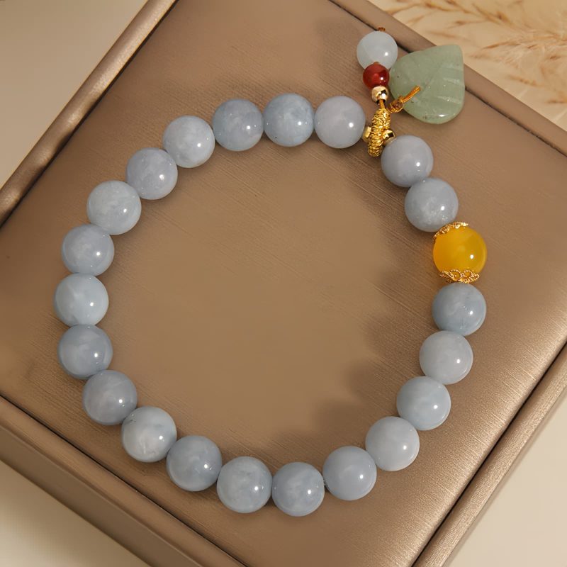 Pulseira Curativa de Jade e Água-Marinha com Folha Aquamarine Jade Leaf Healing Bracelet