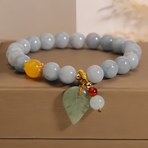 Pulsera Curativa de Jade Acuamarina y Hoja Pulsera Curativa de Jade Acuamarina y Hoja