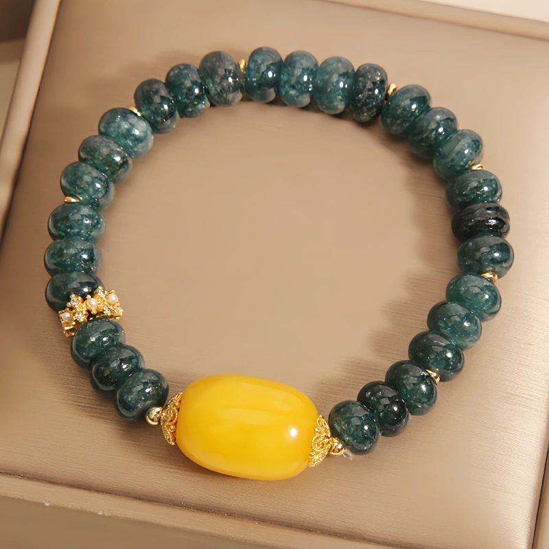 Pulsera de Suerte de Jade Verde y Topacio Green Jade Topaz Luck Bracelet