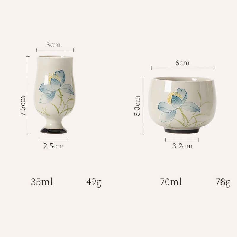 Taza de Té de Loto de Cerámica Pintada a Mano Hand Painted Ceramic Lotus Tea Cup