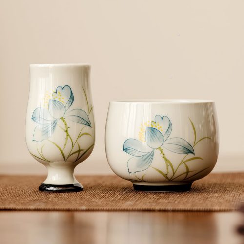 Taza de Té de Loto de Cerámica Pintada a Mano Taza de Té de Loto de Cerámica Pintada a Mano