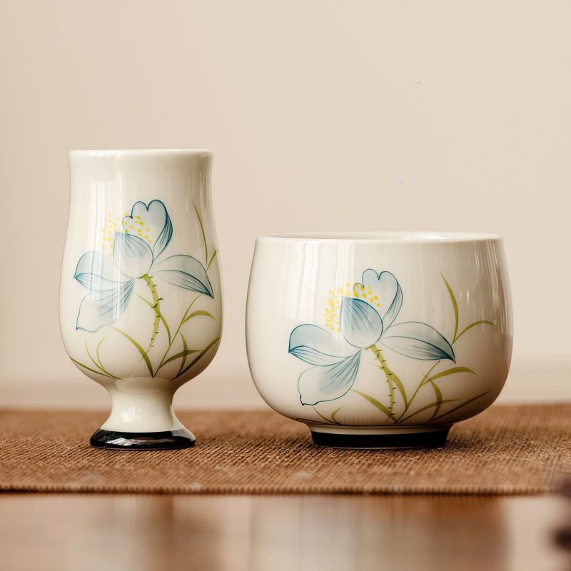 Taza de Té de Loto de Cerámica Pintada a Mano Hand Painted Ceramic Lotus Tea Cup