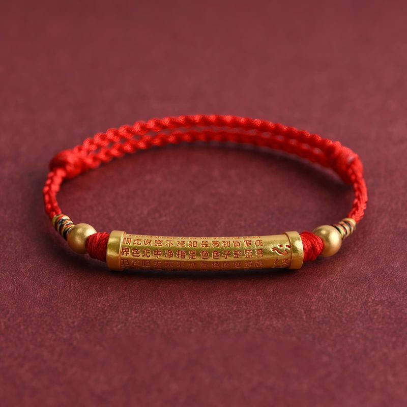 Pulsera Artesanal de Aleación con el Sutra del Corazón para Protección Handmade Alloy Heart Sutra Protection Bracelet