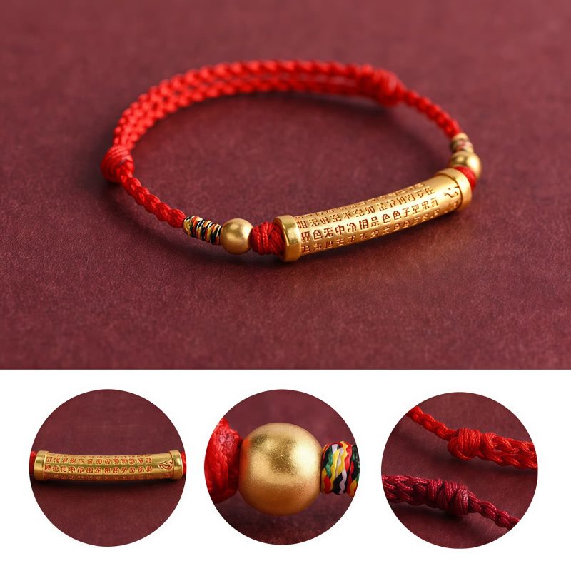 Pulsera Artesanal de Aleación con el Sutra del Corazón para Protección Handmade Alloy Heart Sutra Protection Bracelet
