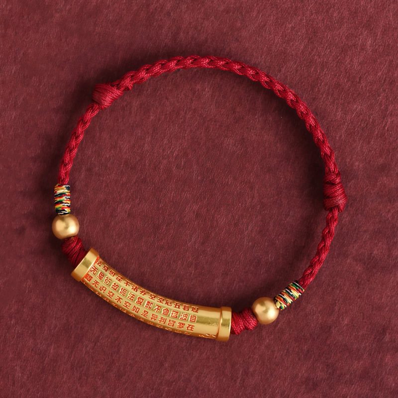 Pulsera Artesanal de Aleación con el Sutra del Corazón para Protección Handmade Alloy Heart Sutra Protection Bracelet