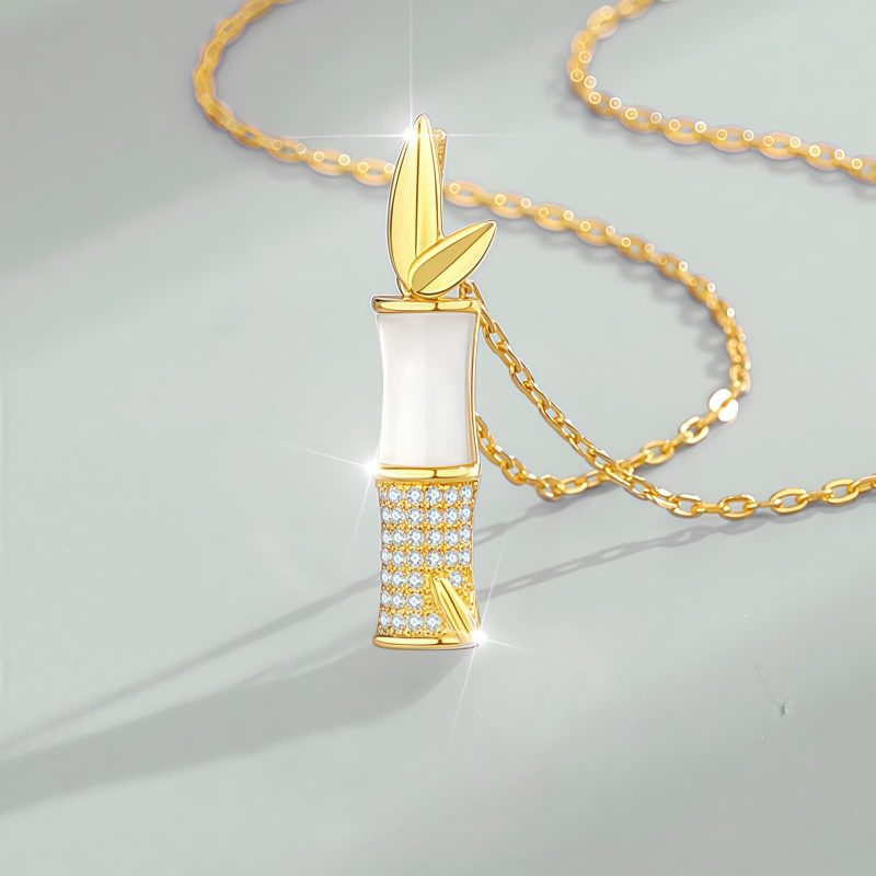 Collar con colgante de bambú de jade blanco de Hetian Hetian White Jade Bamboo Pendant Necklace