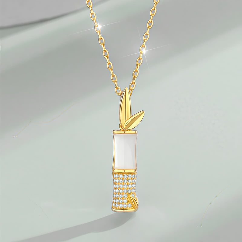 Collar con colgante de bambú de jade blanco de Hetian Hetian White Jade Bamboo Pendant Necklace