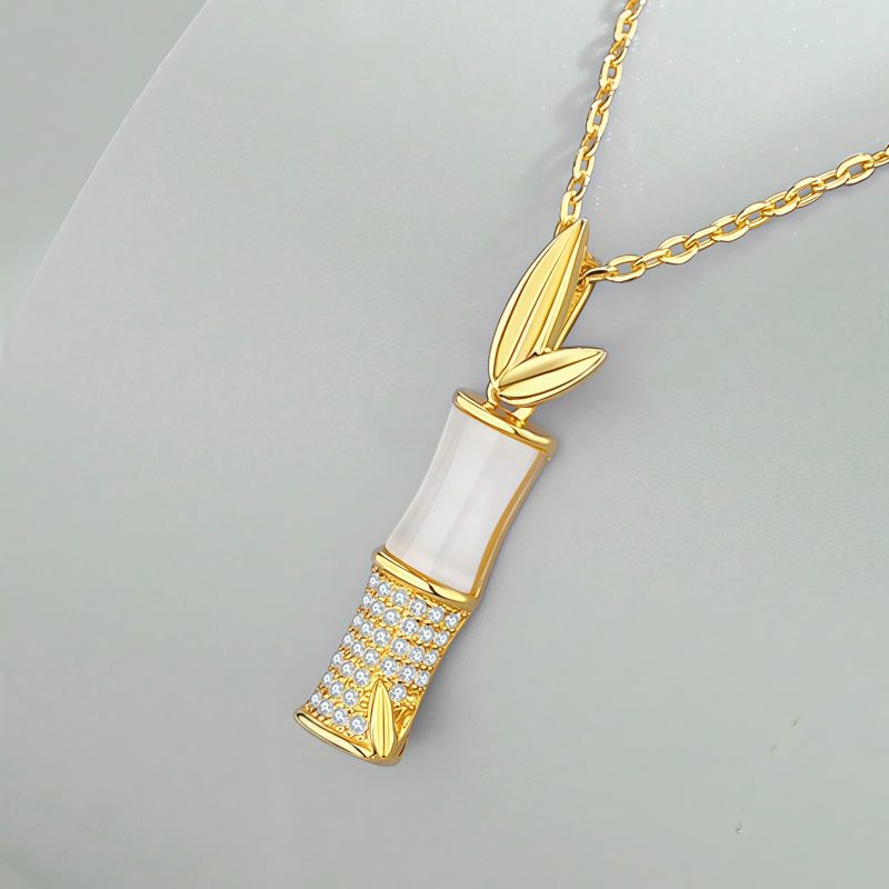 Collar con colgante de bambú de jade blanco de Hetian Hetian White Jade Bamboo Pendant Necklace