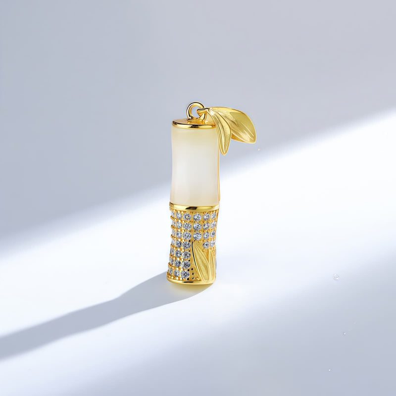 Collar con colgante de bambú de jade blanco de Hetian Hetian White Jade Bamboo Pendant Necklace