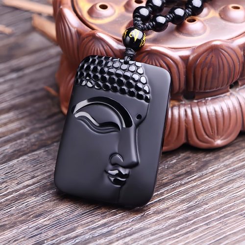 Collar con dije de Buda de Obsidiana Negra Natural Collar con dije de Buda de Obsidiana Negra Natural