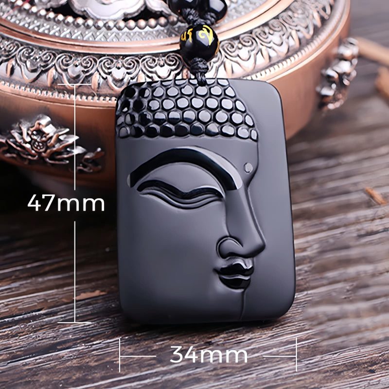 Collar con dije de Buda de Obsidiana Negra Natural Natural Black Obsidian Buddha Pendant Necklace