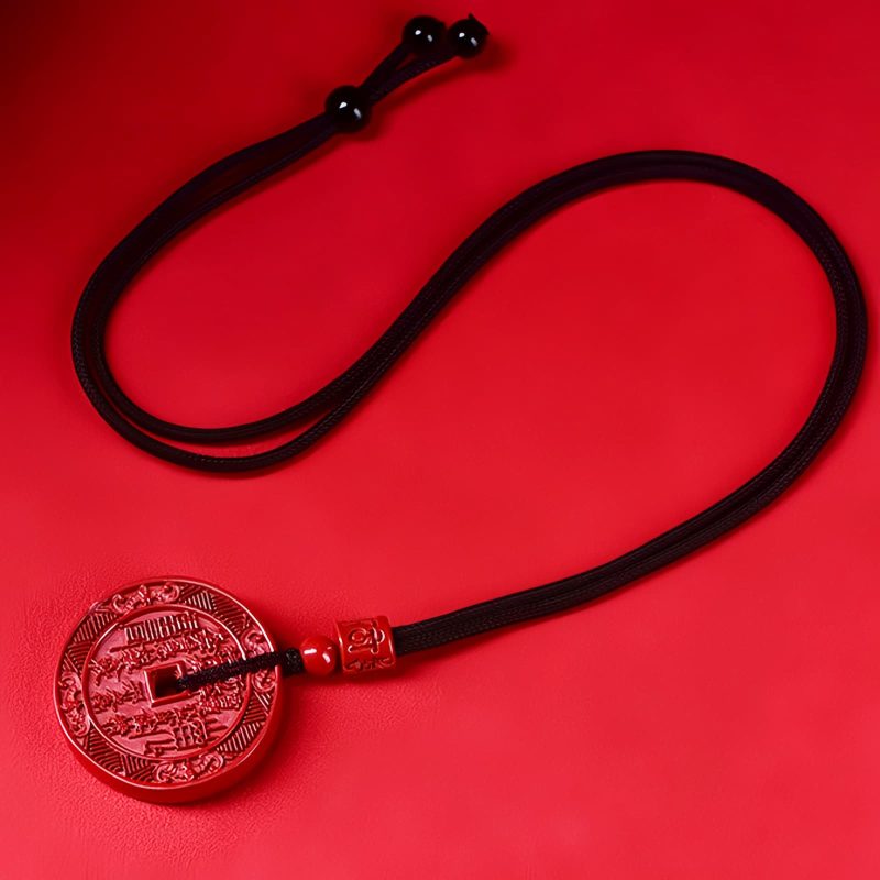 Colar Pingente Natural de Cinábrio com Bênção Baguá Natural Cinnabar Bagua Blessing Pendant Necklace