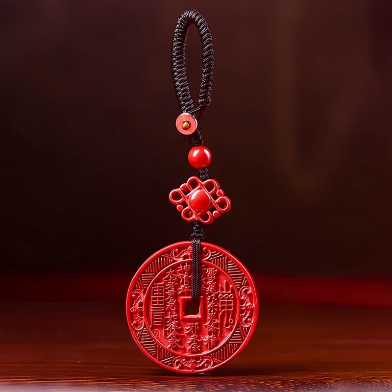 Colar Pingente Natural de Cinábrio com Bênção Baguá Natural Cinnabar Bagua Blessing Pendant Necklace