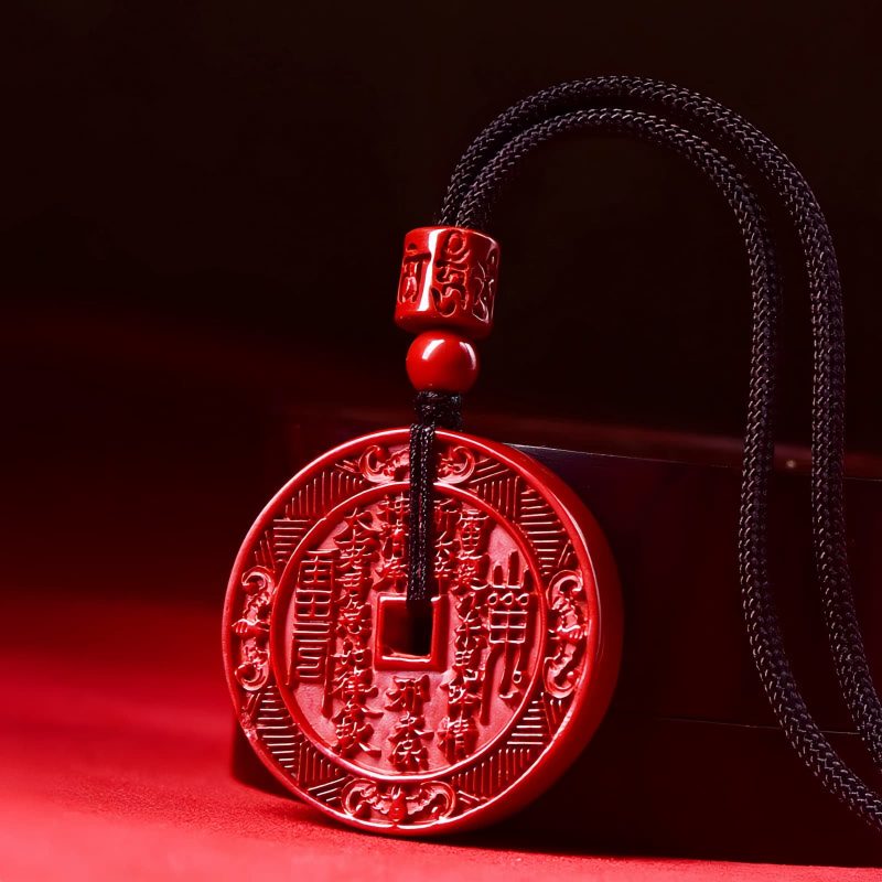 Colar Pingente Natural de Cinábrio com Bênção Baguá Natural Cinnabar Bagua Blessing Pendant Necklace