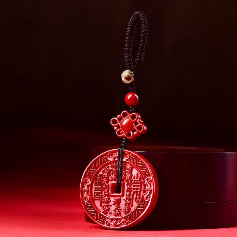Colar Pingente Natural de Cinábrio com Bênção Baguá Natural Cinnabar Bagua Blessing Pendant Necklace