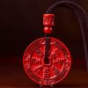 Colar Pingente Natural de Cinábrio com Bênção Baguá Natural Cinnabar Bagua Blessing Pendant Necklace