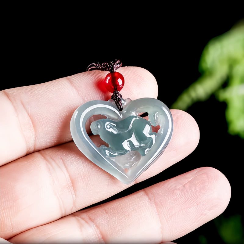 Collar con dije de conejo de la suerte en jade natural Natural Jade Rabbit Luck Pendant Necklace