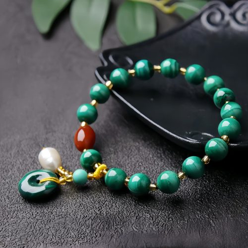 Pulsera de Protección con Malaquita Natural y Ágata Roja Pulsera de Protección con Malaquita Natural y Ágata Roja