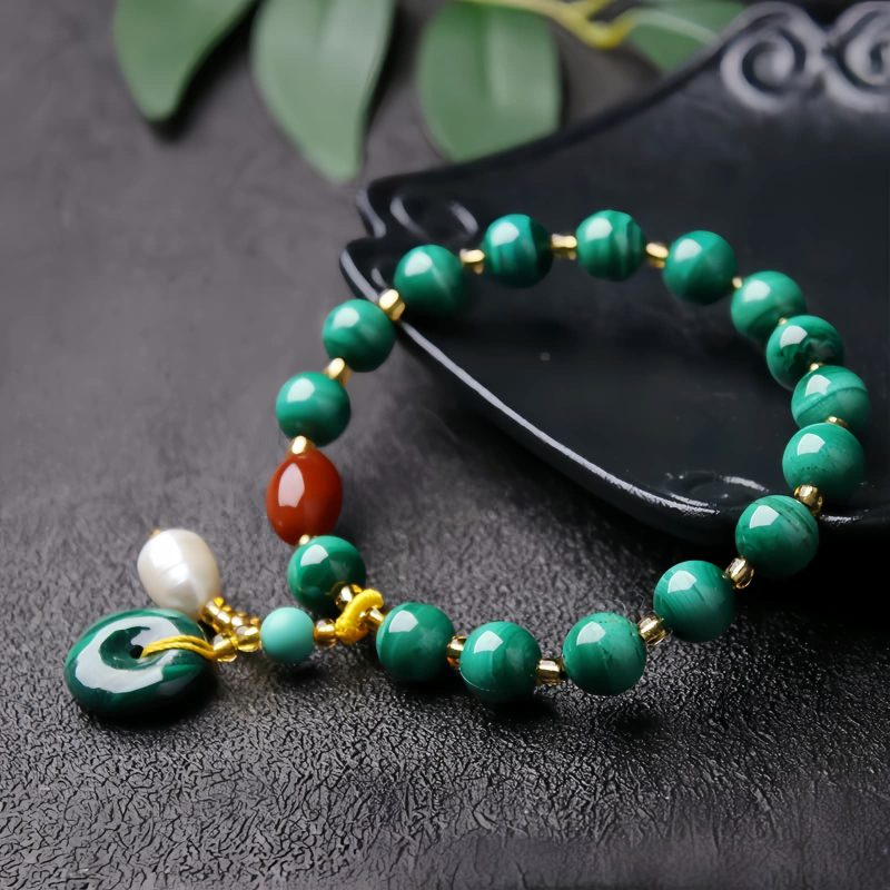 Pulsera de Protección con Malaquita Natural y Ágata Roja Natural Malachite Red Agate Protection Bracelet