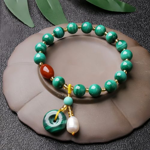 Pulsera de Protección con Malaquita Natural y Ágata Roja Pulsera de Protección con Malaquita Natural y Ágata Roja