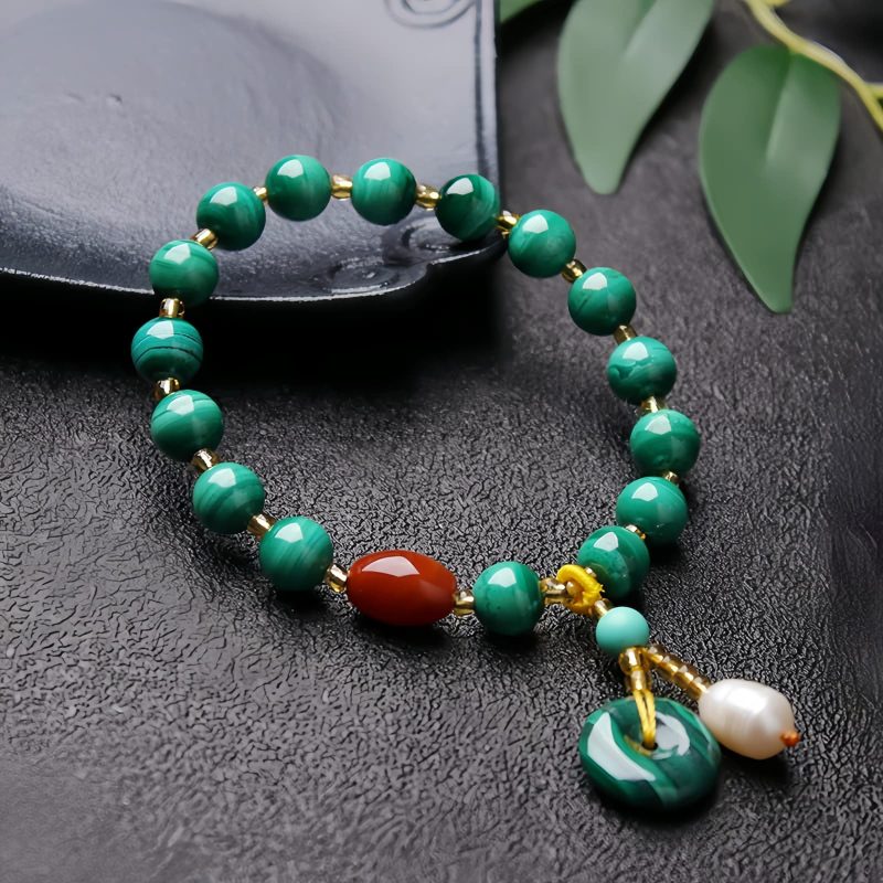 Pulsera de Protección con Malaquita Natural y Ágata Roja Natural Malachite Red Agate Protection Bracelet