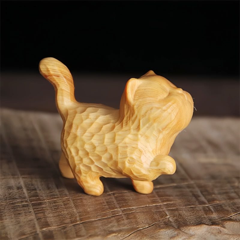 チュウシェンネンシス彫刻猫の装飾 Thuja Sutchuenensis Carved Cat Decoration