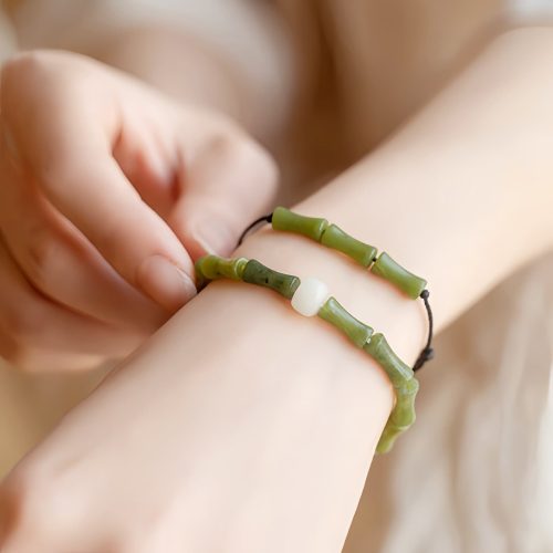 Pulsera de Suerte de Jade Verde de Bambú Tibetano Pulsera de Suerte de Jade Verde de Bambú Tibetano