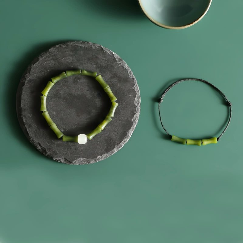 Pulsera de Suerte de Jade Verde de Bambú Tibetano Tibetan Green Bamboo Jade Luck Bracelet