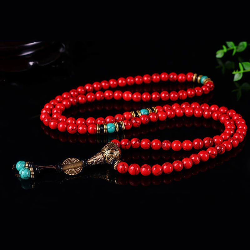Collar y Pulsera de Buena Suerte con Turquesa Roja Tibetana Tibetan Red Turquoise Lucky Necklace & Bracelet