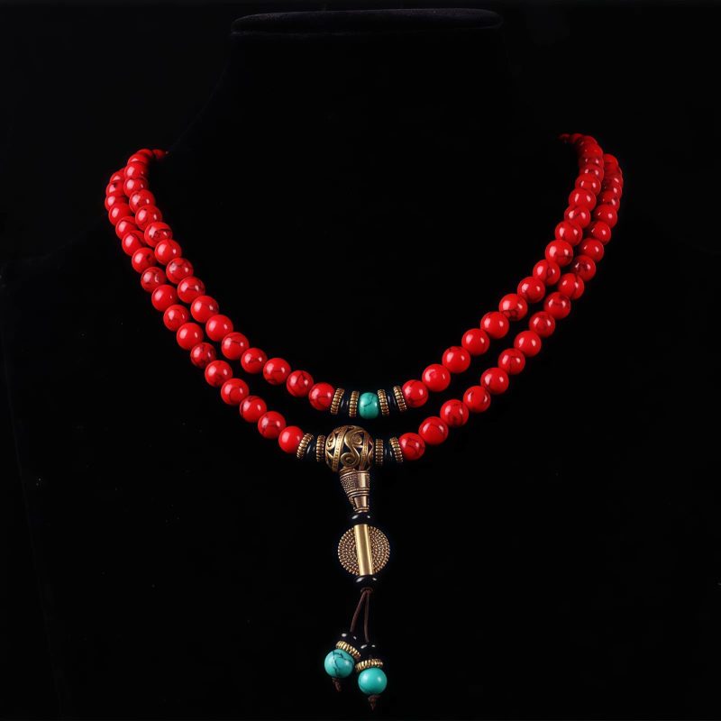 Collar y Pulsera de Buena Suerte con Turquesa Roja Tibetana Tibetan Red Turquoise Lucky Necklace & Bracelet