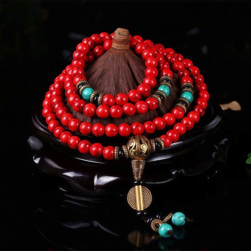 Collar y Pulsera de Buena Suerte con Turquesa Roja Tibetana Collar y Pulsera de Buena Suerte con Turquesa Roja Tibetana