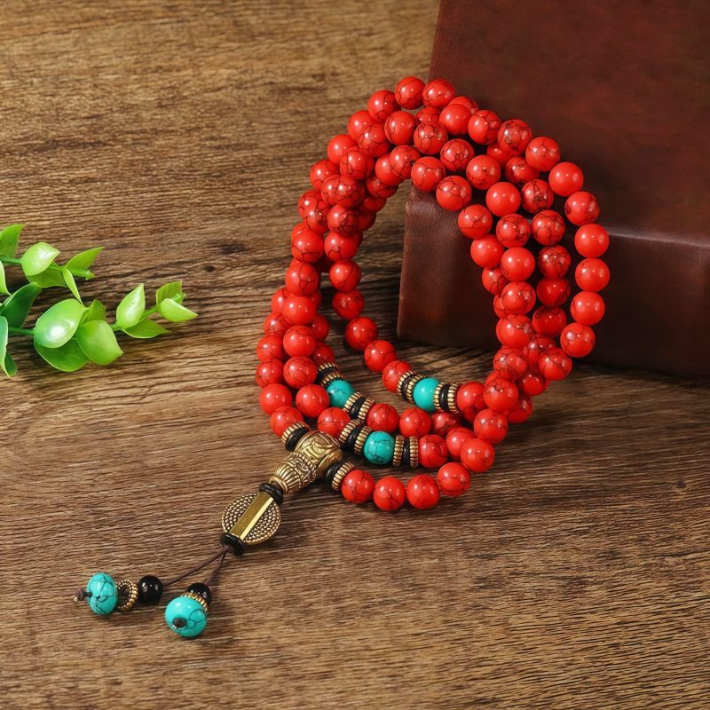 Collar y Pulsera de Buena Suerte con Turquesa Roja Tibetana Tibetan Red Turquoise Lucky Necklace & Bracelet