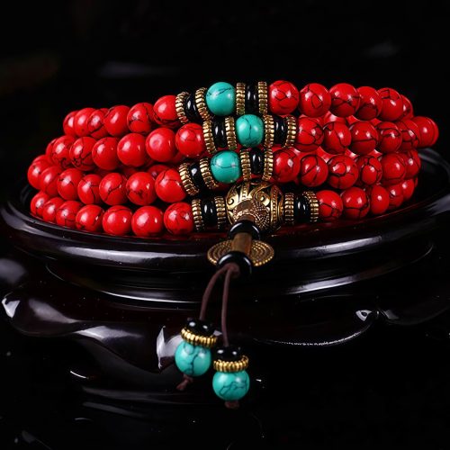 Collar y Pulsera de Buena Suerte con Turquesa Roja Tibetana Collar y Pulsera de Buena Suerte con Turquesa Roja Tibetana