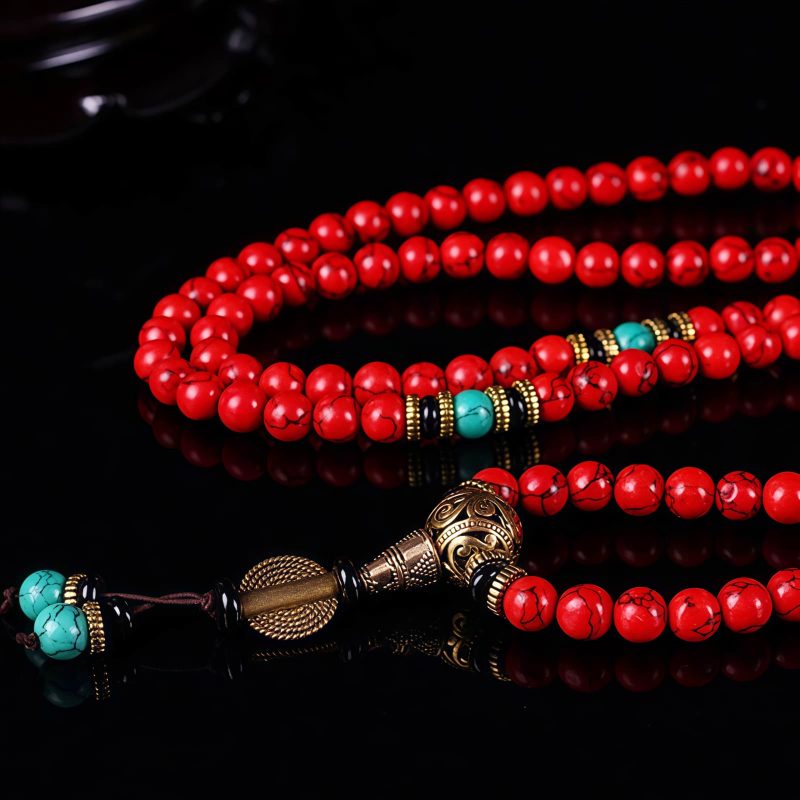 Collar y Pulsera de Buena Suerte con Turquesa Roja Tibetana Tibetan Red Turquoise Lucky Necklace & Bracelet