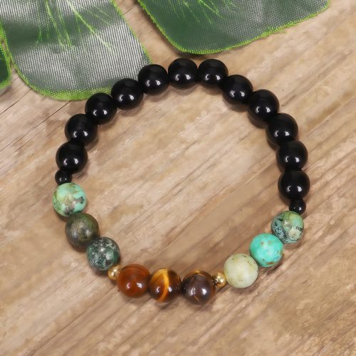 Pulsera Mala de Ojo de Tigre y Turquesa para la Fuerza y la Protección Pulsera Mala de Ojo de Tigre y Turquesa para la Fuerza y la Protección