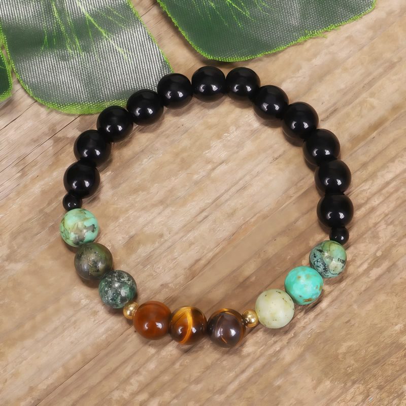 Pulseira Mala de Olho de Tigre e Turquesa para Força e Proteção Tiger Eye Turquoise Mala Bracelet for Strength and Protection